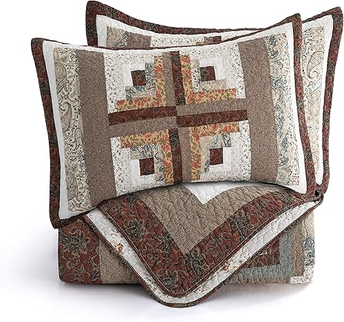 Vista 7 de L'IRISDOM Colcha tamaño King de 3 piezas, 100% algodón, ligero, colcha de retazos, juego de ropa de cama bohemio, colcha acolchada para todas