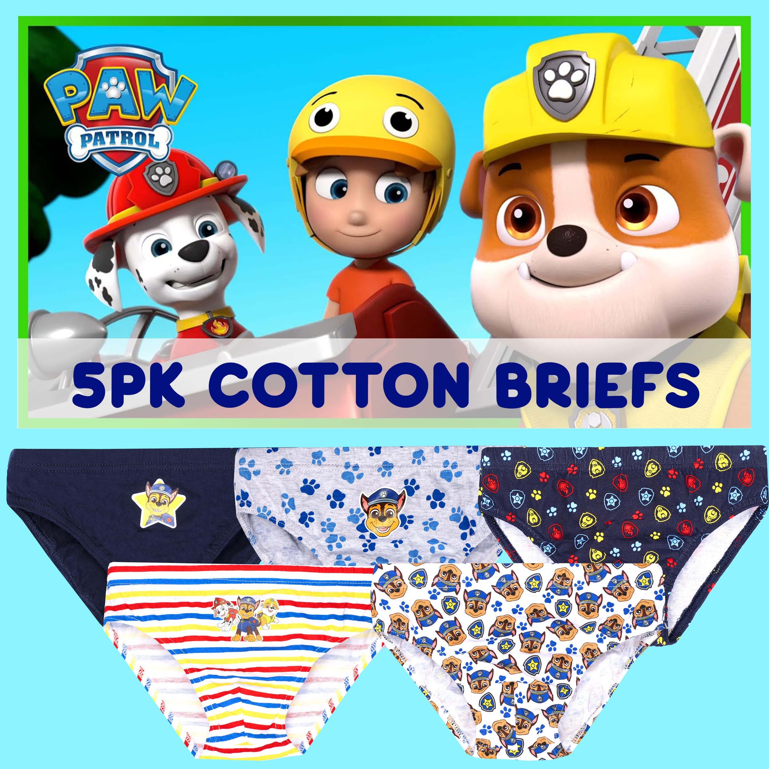 Paw Patrol - Confezione Multipla di Biancheria Intima - Pantaloni da 5 Pezzi - Pantaloni in Cotone 100% - varietà di Design dei Personaggi
