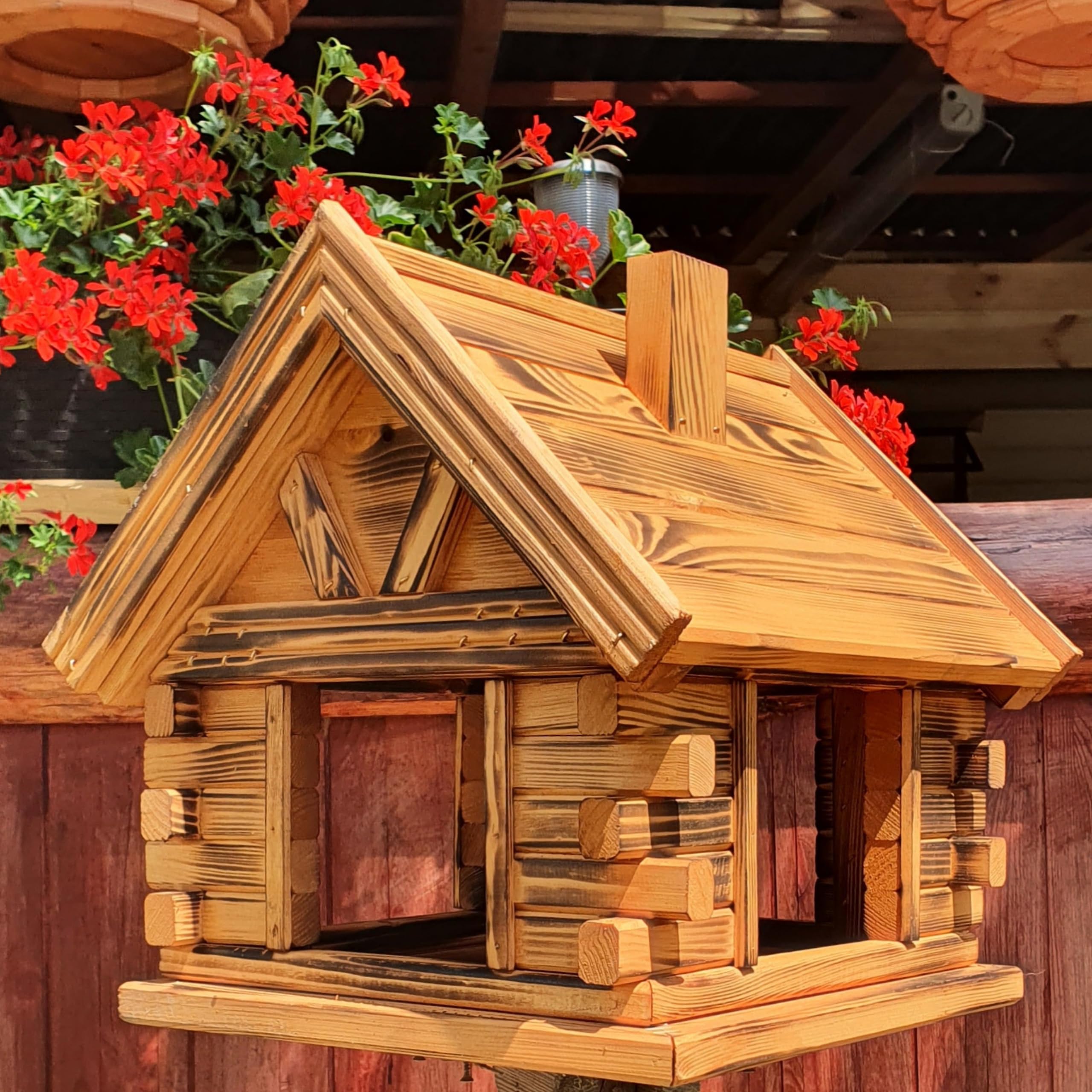 VOGELHAUS aus Holz Vogelhäuschen Vogelhäuser Vogelfutterhaus (Kiefer + gebranntes Holz)