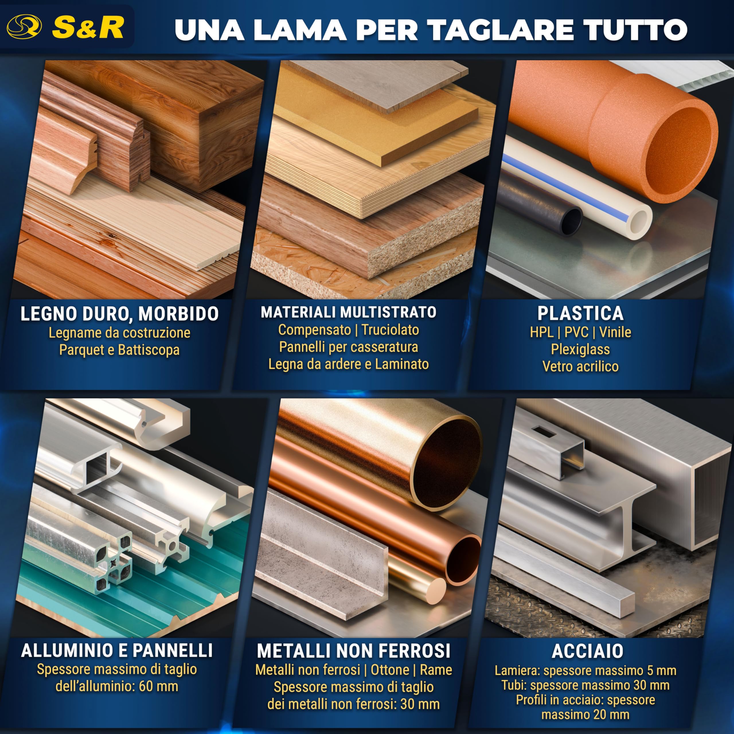 S&R Lama per Sega Circolare 305 x 30 mm 100 Denti FWF - Disco da Taglio per Metallo Alluminio Profili di Acciaio Legno - Lama Compatibile con Sega Circolare da Tavolo Bosch Makita Einhell Ryobi