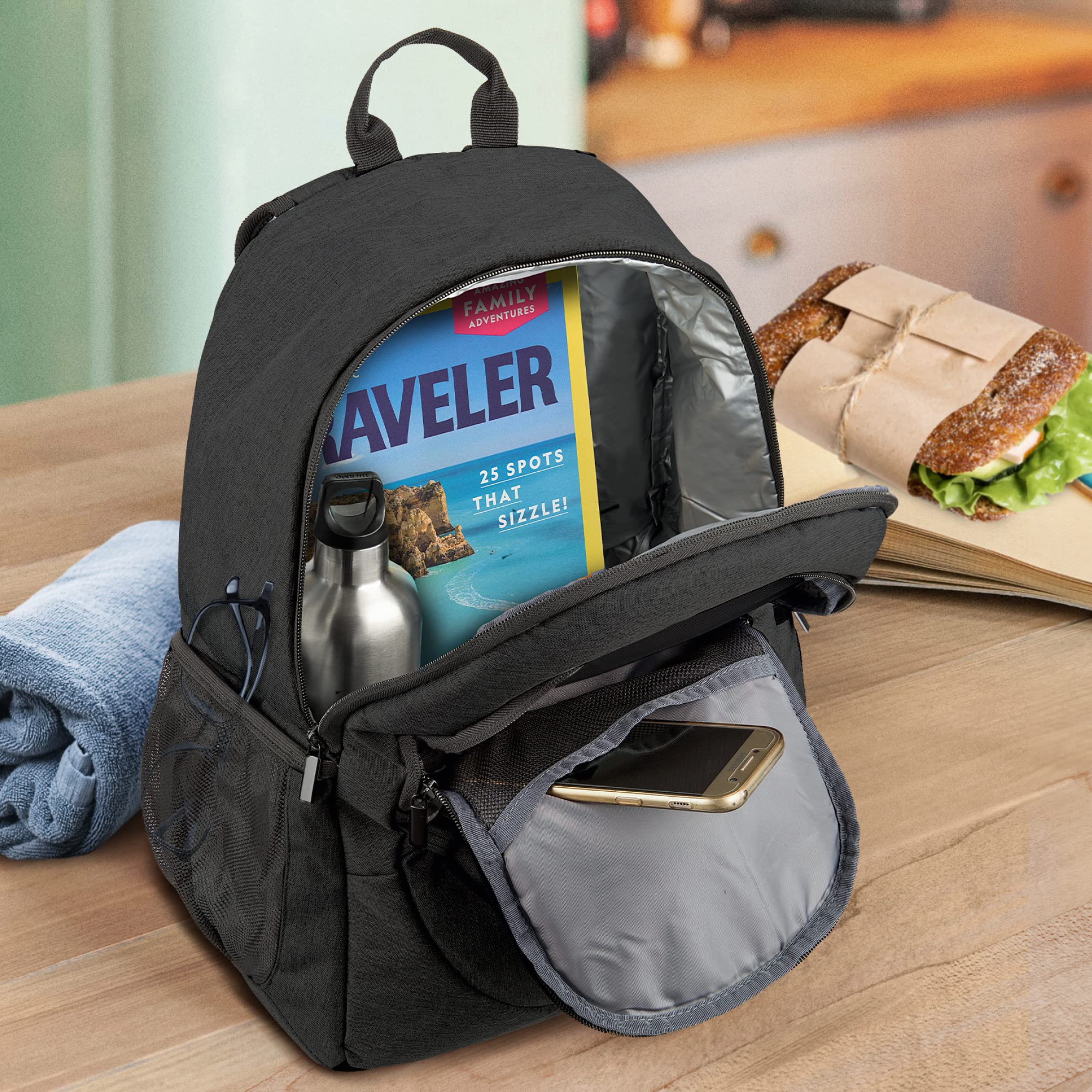 bomoe Kühlrucksack 25l/35l - Outdoor Rucksack mit 16h Kühlfunktion - Strandrucksack mit vielen Taschen zum verstauen - Kühltasche Rucksack isoliert - Kühltaschenrucksack in Anthrazit oder Grau