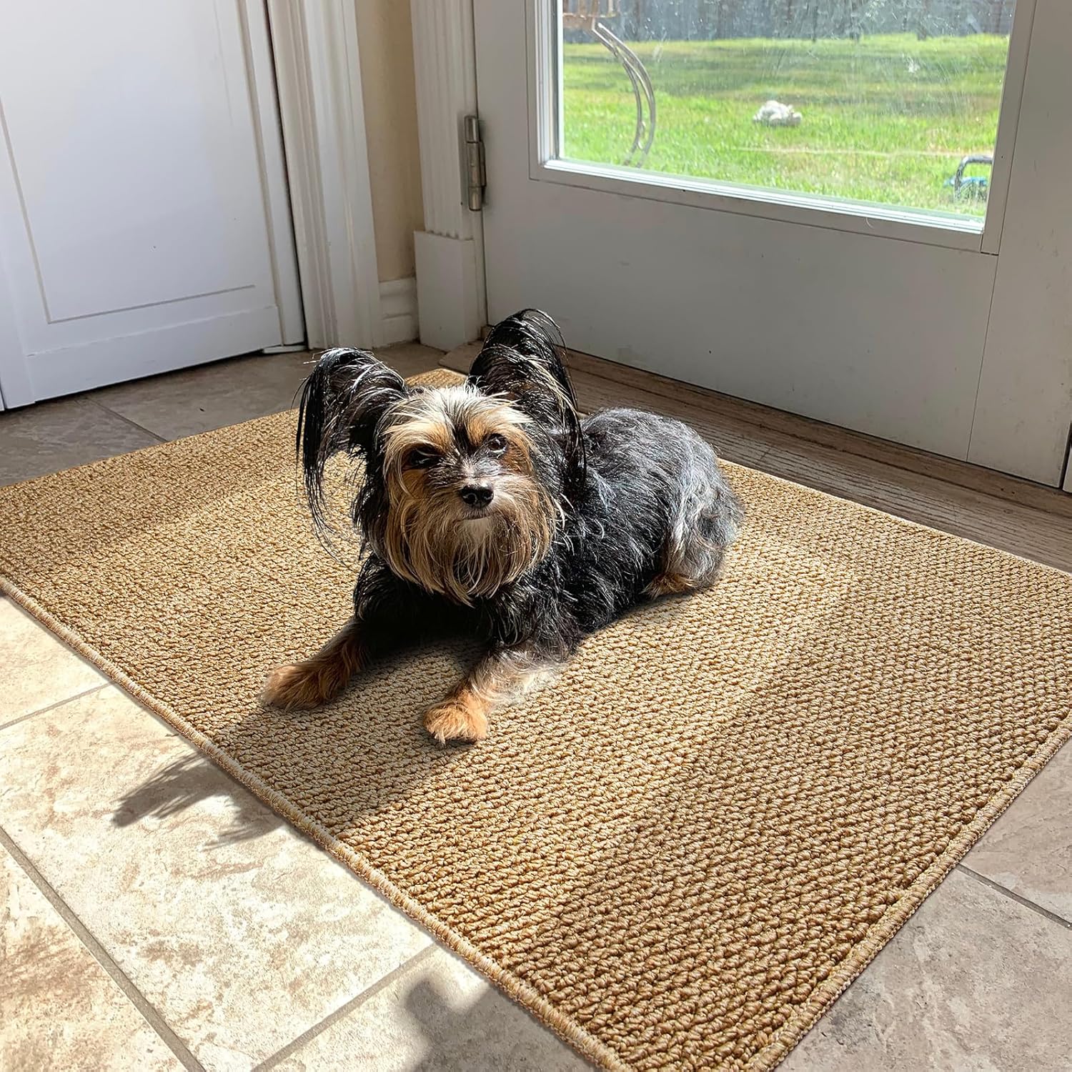 Softlife Faux Jute Washable Area Rug for Front Door Entryway, 3x5 Indoor Non Slip Small Mat for Kictchen Entry Bathroom, Small Solid Boho Natural Rugs for Inside Entrance Hallway, Brown 3' x 5' (36"x60") Brown