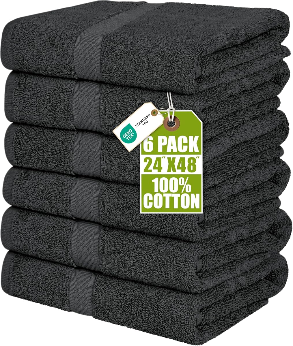 Utopia Towels Paquete de 6 toallas de baño medianas, 24 x 48 pulgadas, algodón de 500 g/m², gris | Altamente absorbente, de secado rápido, ideal para hoteles, spas y baños domésticos.