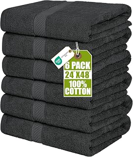 Utopia Towels 6 Pack Grey Medium Bath Towels 24x48 Inch 500 GSM Ring Spun Cotton Absorbent Quick Dry