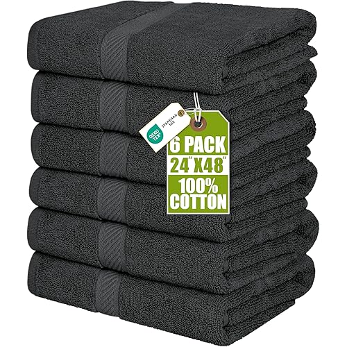 Utopia Towels 6 Pack Medium Bath Towel Set, 24 by 48 Inches, 500 GSM 100% Ring Spun Cotton, Lightweight and Highly Absorbent Quick Drying Premium Towels for Hotel, Spa and Bathroom, Grey