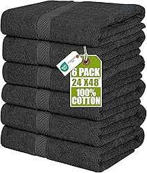 Utopia Towels 6 Pack Medium Bath Towel Set, 24 by 48 Inches, 500 GSM 100% Ring Spun Cotton, Lightweight and Highly Absorbent Quick Drying Premium Towels for Hotel, Spa and Bathroom, Grey