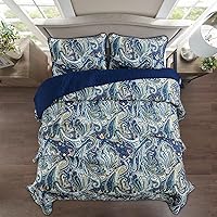 Vista 133 de DJY Juego de edredón de cachemira marrón, tamaño Queen, juego de colcha bohemia de 3 piezas, ropa de cama de microfibra suave y ligera con estampado