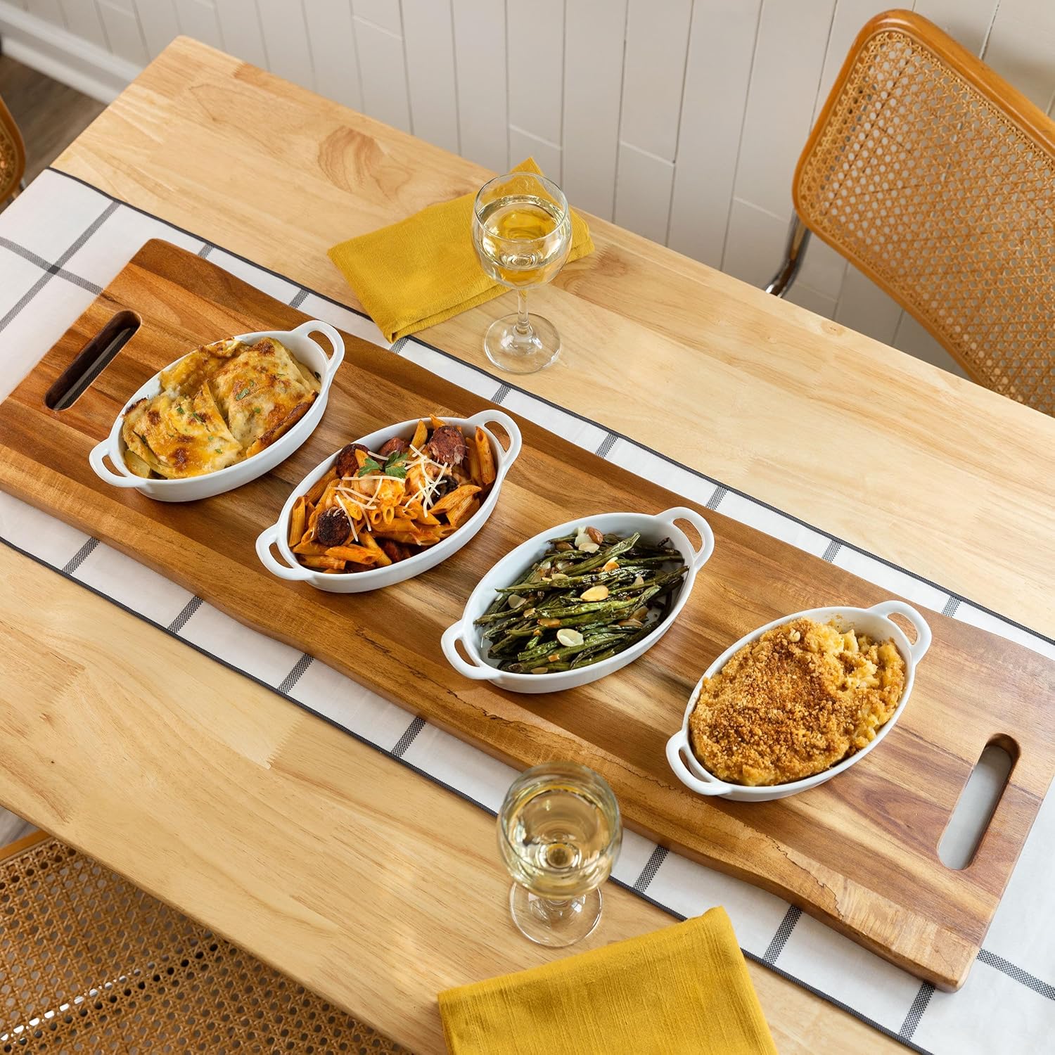 Large Acacia Serving Board with Handles, 36 x 12 Inch Rectangular Charcuterie Platter, Natural Wood Server for Meat, Cheese Board, and Party Appetizers, Extra Long 3ft, Light - Image 4