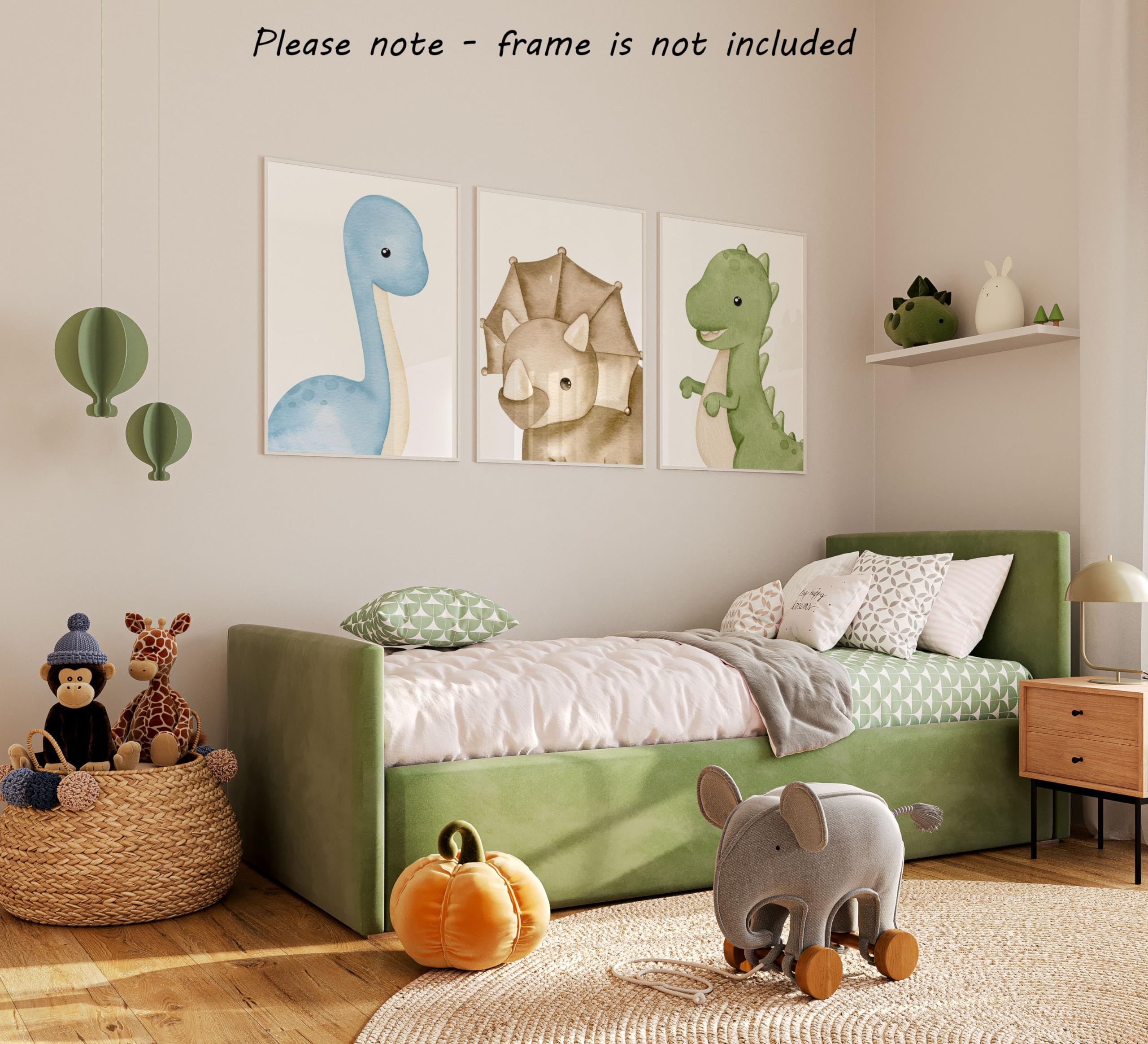 Baby Dinosaurs Set of 3 Unframed Poster Prints, Boy Girl Nursery Bedroom, Watercolour Design, Wall Art Decor, Tyrannosaurus Brachiosaurus Triceratops Blue Green Brown (A3) - Image 4