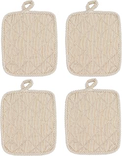 American Linen Beige Pot Holders 4-Pack: Non-Slip Heat Resistant Hot Pads for Kitchen Table Protection