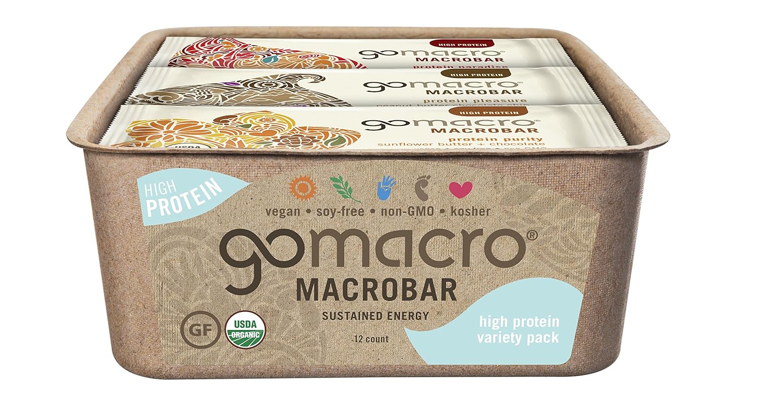 GoMacro MacroBar Organic Vegan Protein Bars, High Protein Variety Pack, 2.3 Ounce