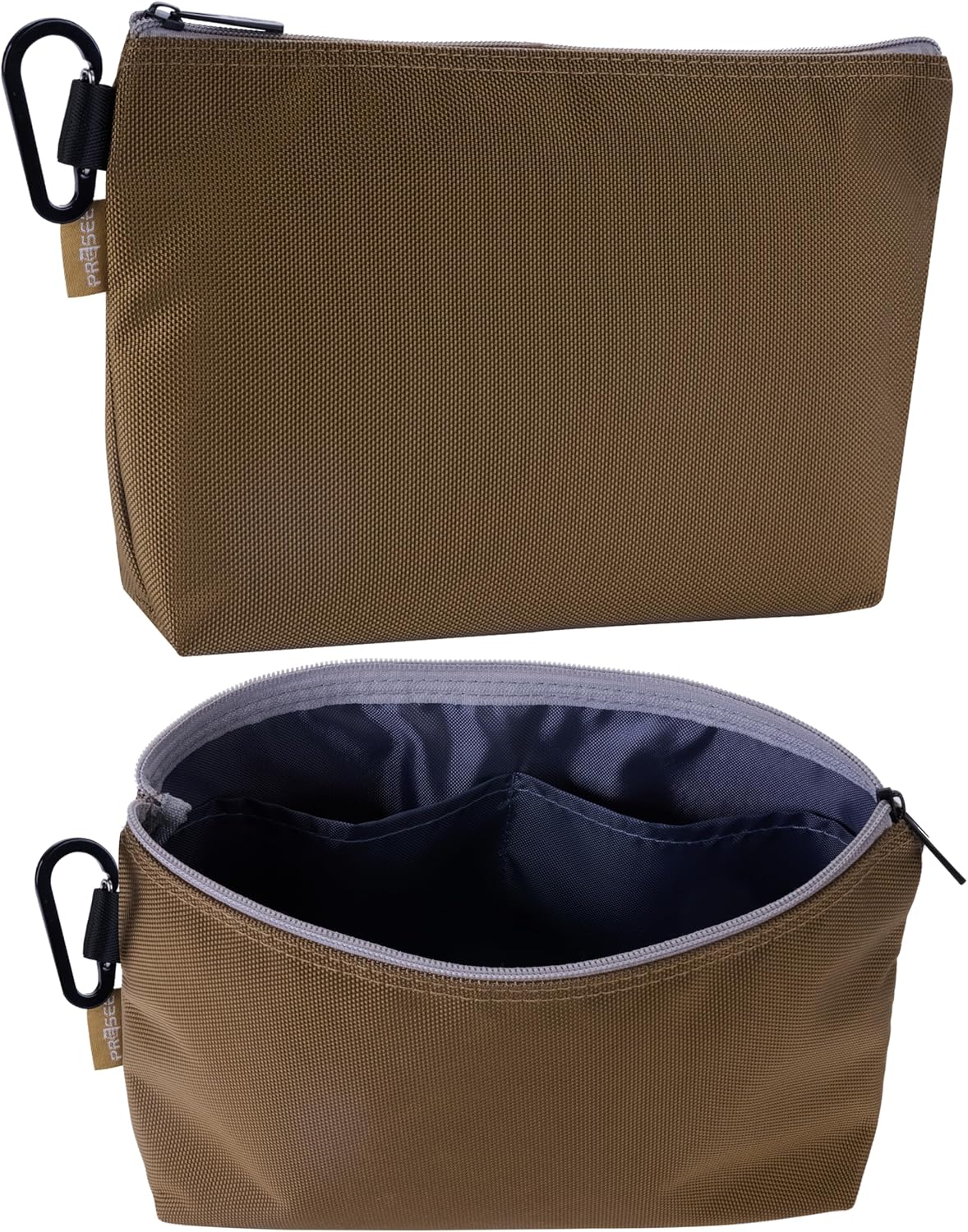 Tool Pouch Zipper Small Tool Bag Pouches Organizer Bag with Metal Carabiner, Nylon 1680D Heavy Duty for Wrenches, Screwdrivers, Pliers, Stationery & Office Supplies Pack of 1,Khaki, 11 Inch