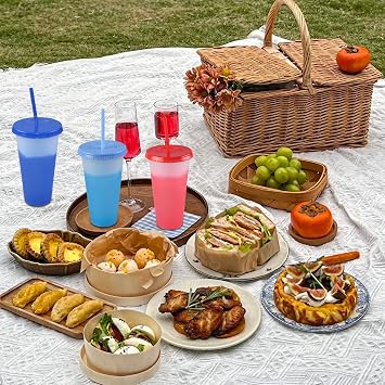 24oz Color-Changing Reusable Plastic Cups with Lids & Straws - 10 Pack Bulk Party Cups for Adults, Iced Coffee, Tea, Smoothies (BPA-Free, Durable, Leak-Resistant)