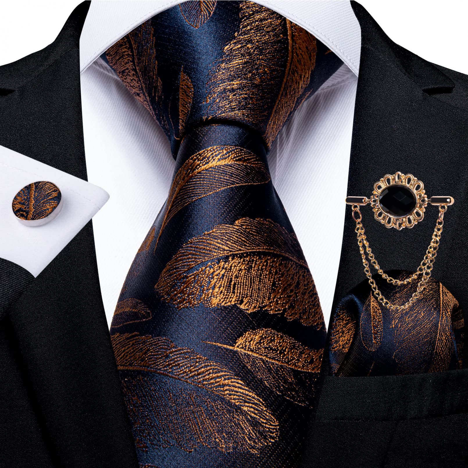 Corbata de los hombres Corbata azul Paisley Floral Hombres Negocios Corbata 8cm Ancho Seda Corbata Broche Set Regalo de los Hombres