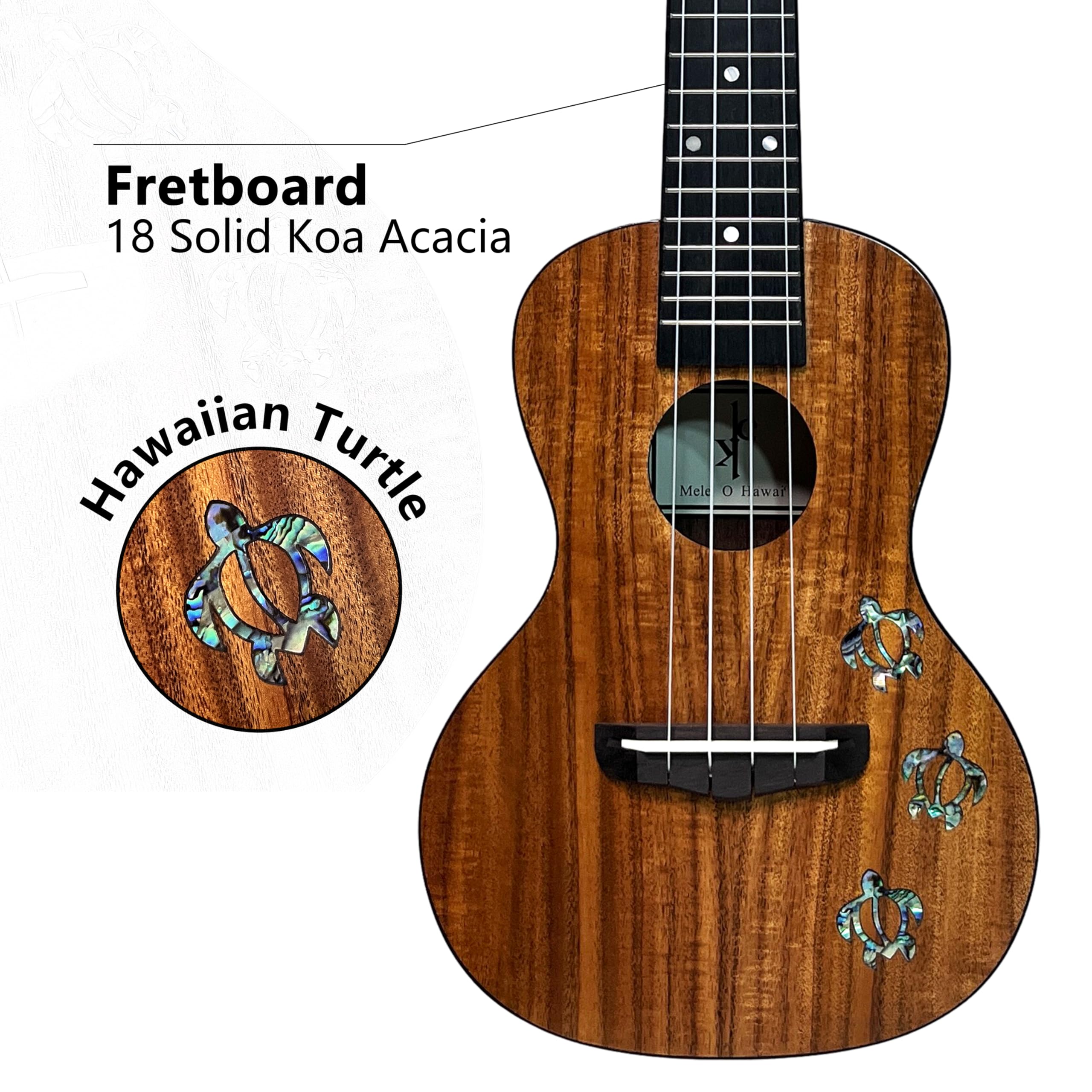 All Solid Koa Acacia Tenor 26inch With 3-Abalone Shell Hawaii Style Turtle Hand Craft Ukulele, Free Gig Bag/Box and Shipping - Image 6