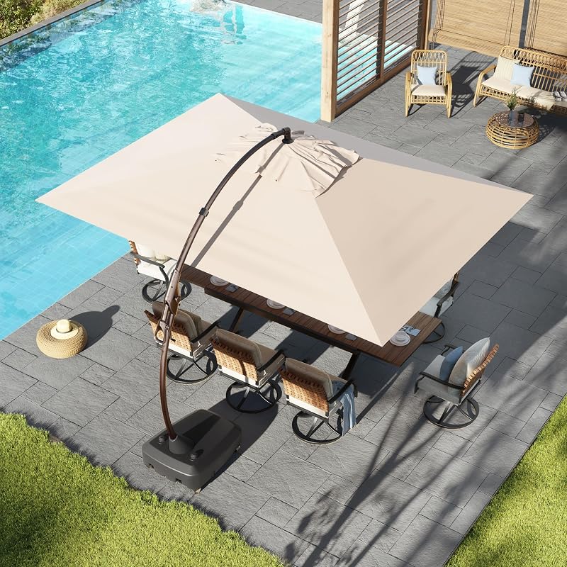 Grand patio 10x13 FT Large Cantilever Umbrella with Base & Cover, Champagne | 10x13 FT Outdoor Hanging Offset Umbrella, Aluminum Pole, Tilt Adjustment, Ideal for Patio, Garden, Deck, Backyard & Pool