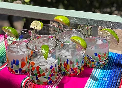 Miniatura 4 de Dos Sueños Vasos mexicanos soplados a mano – Juego de 6 vasos de confeti Carmen (10 onzas cada uno)