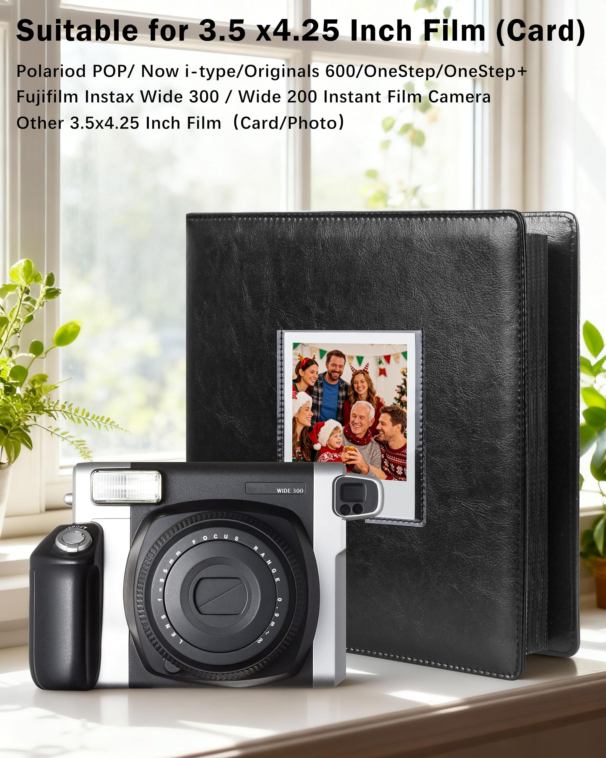 Album fotografico a 192 tasche per Fujifilm Instax Wide 300, adatto a fotocamere Polaroid OneStep/POP/Originals 600/SX70 da 3,5x4,5 pollici e album di pellicole i-Type(Nero)