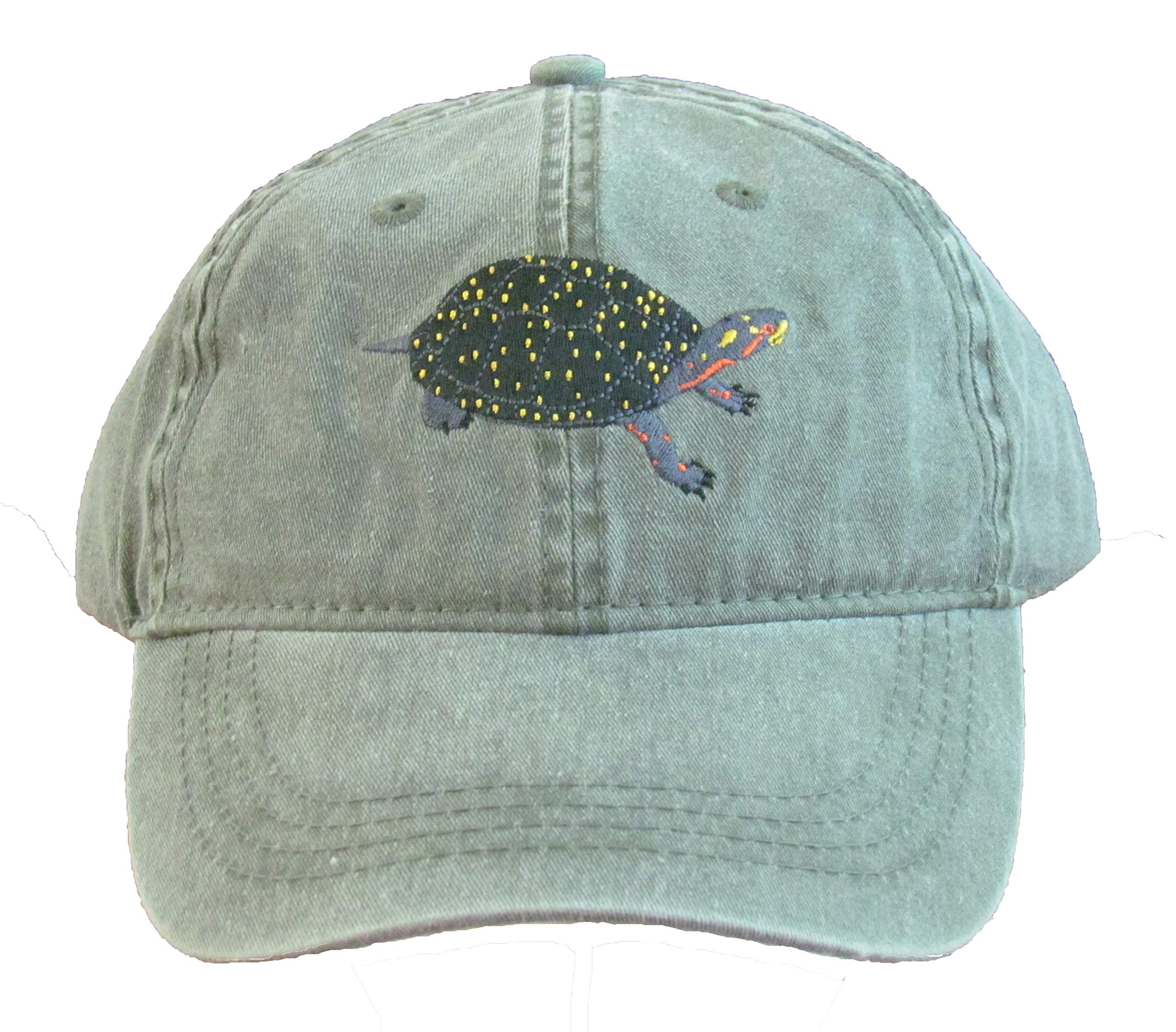 Spotted Turtle Embroidered Cotton Cap Green