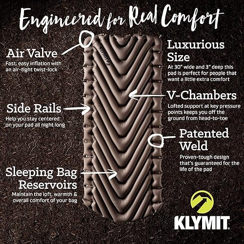 Miniatura 5 de Klymit Static V Luxe, cojín de dormir de gran tamaño, camping de lujo, colchón inflable de campamento