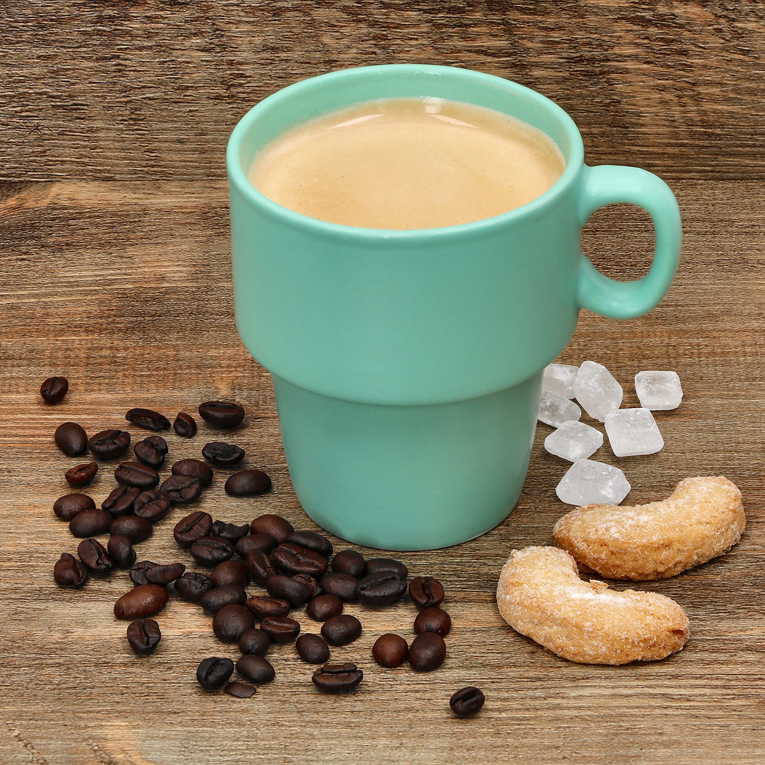 MamboCat Lot de 6 tasses à café Stata avec support, 250 ml, en porcelaine, empilables, avec anse, pour café, thé, cacao, cappuccino et latte macchiato pour la maison ou le buffet