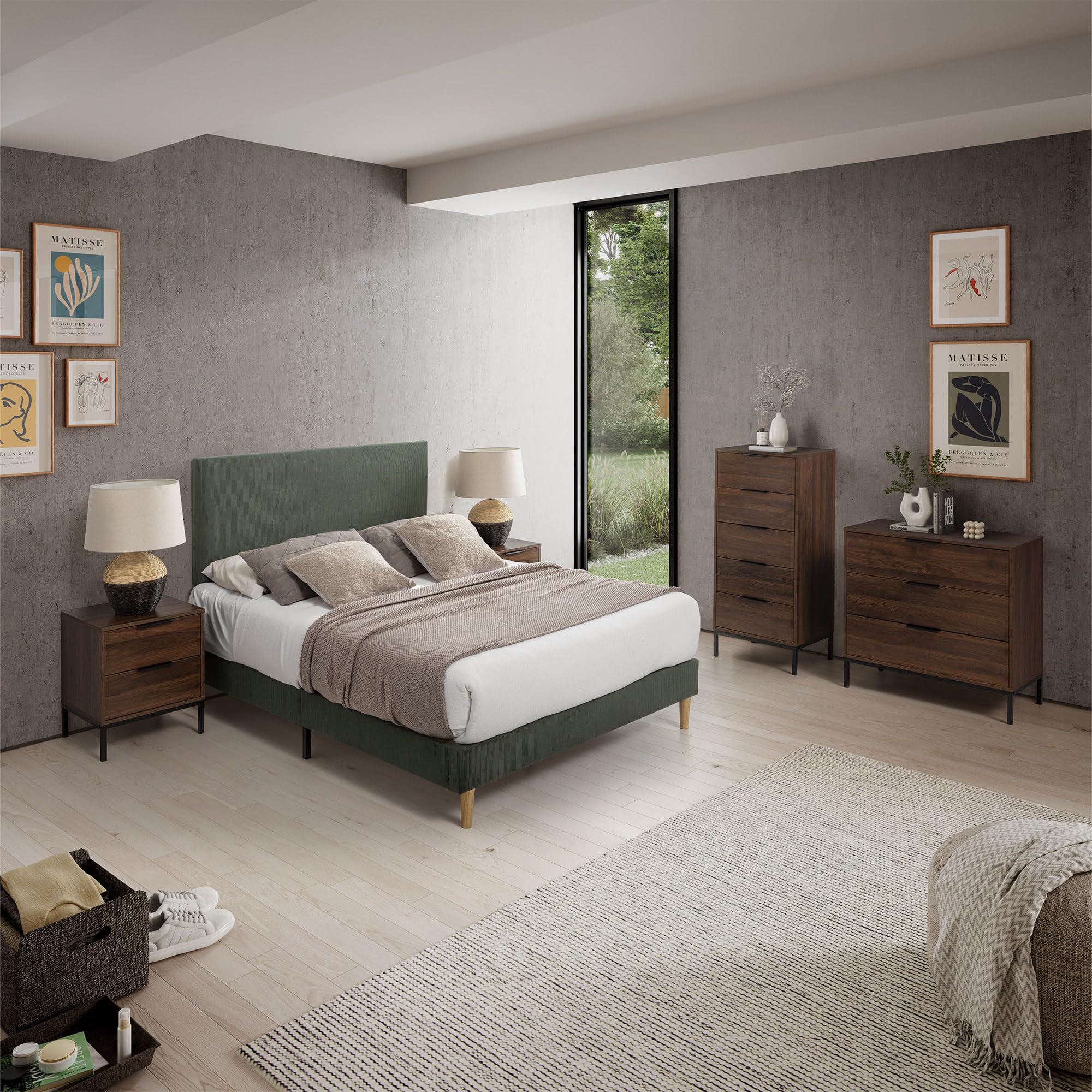 HOMN LIVING Mesita de Noche Auri 2 cajones Color Nogal, 50 cm (Ancho) 40 cm (Profundo) 55 cm (Altura)