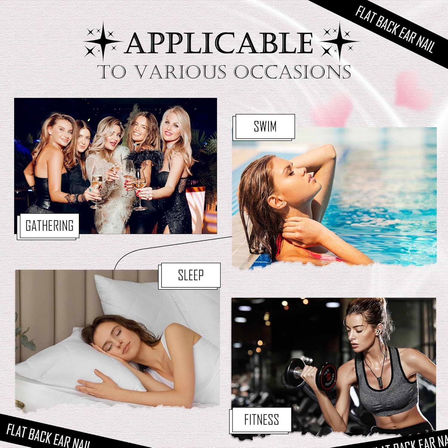 2 Pairs Flat Back Earrings Women, Titanium Star and Moon Earrings, Heart & CZ Flatback Stud, Butterfly & Lightning Screw Back, Crosses and Triangles Stud, Gold/Pink/Silver/Black Options - Image 5