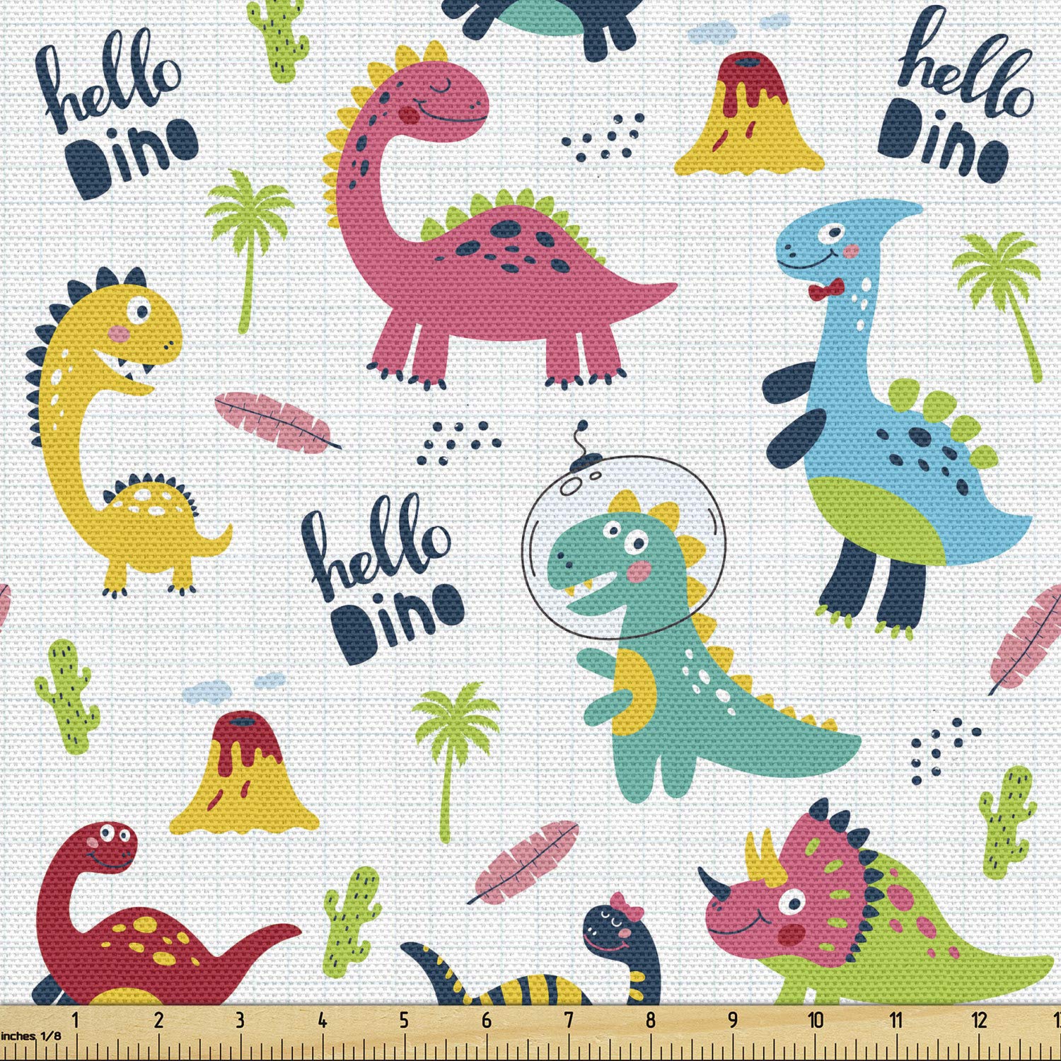 Amazon.com: Lunarable Dinosaur Fabric by The Yard, Hello Dino 