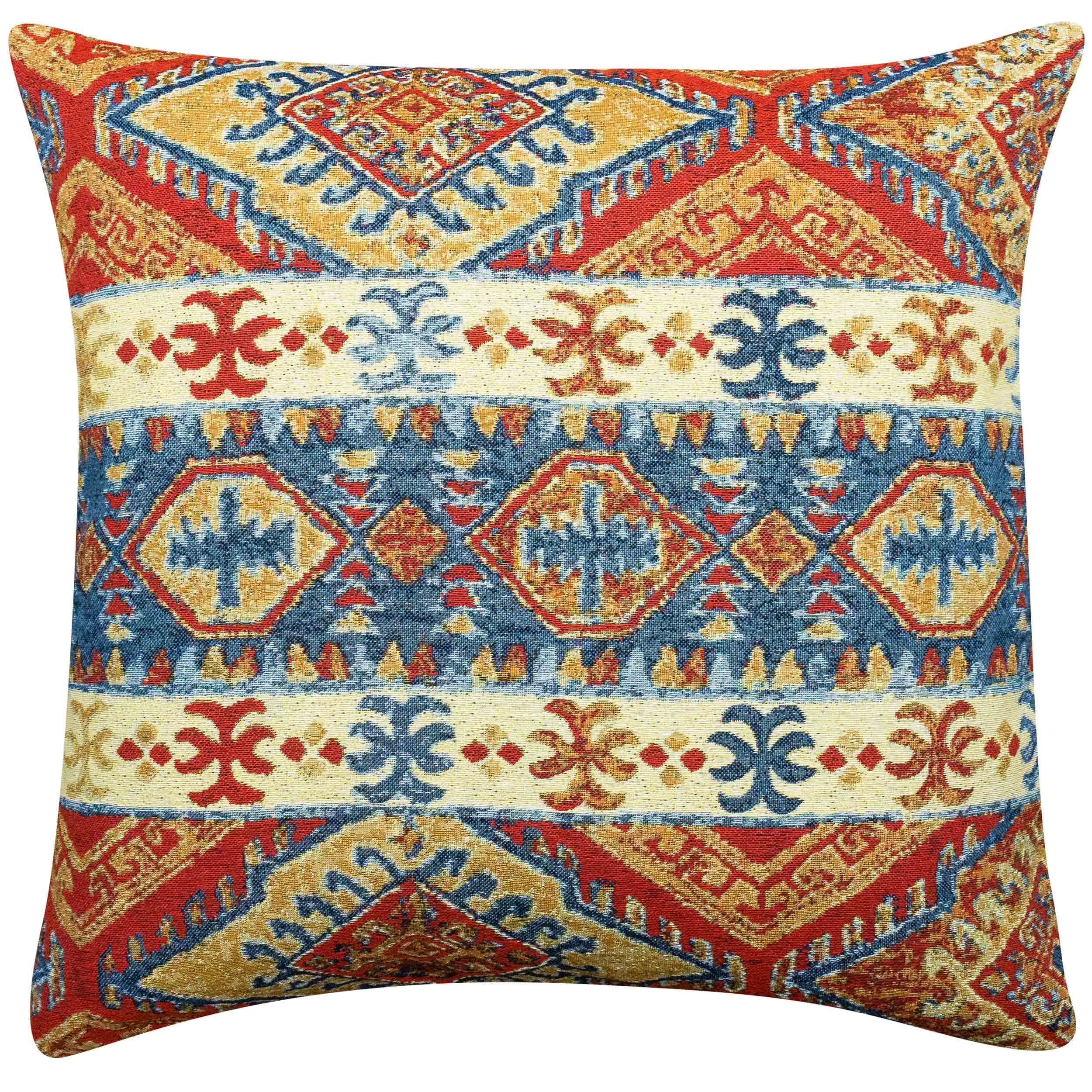 Linen Loft Riad Tapestry Extra-Large Cushion Cover. Traditional Red, Blue and Multicoloured Horizontal Geometric Navajo Kilim Design. 23x23 XL Square Cushion Cover Only.