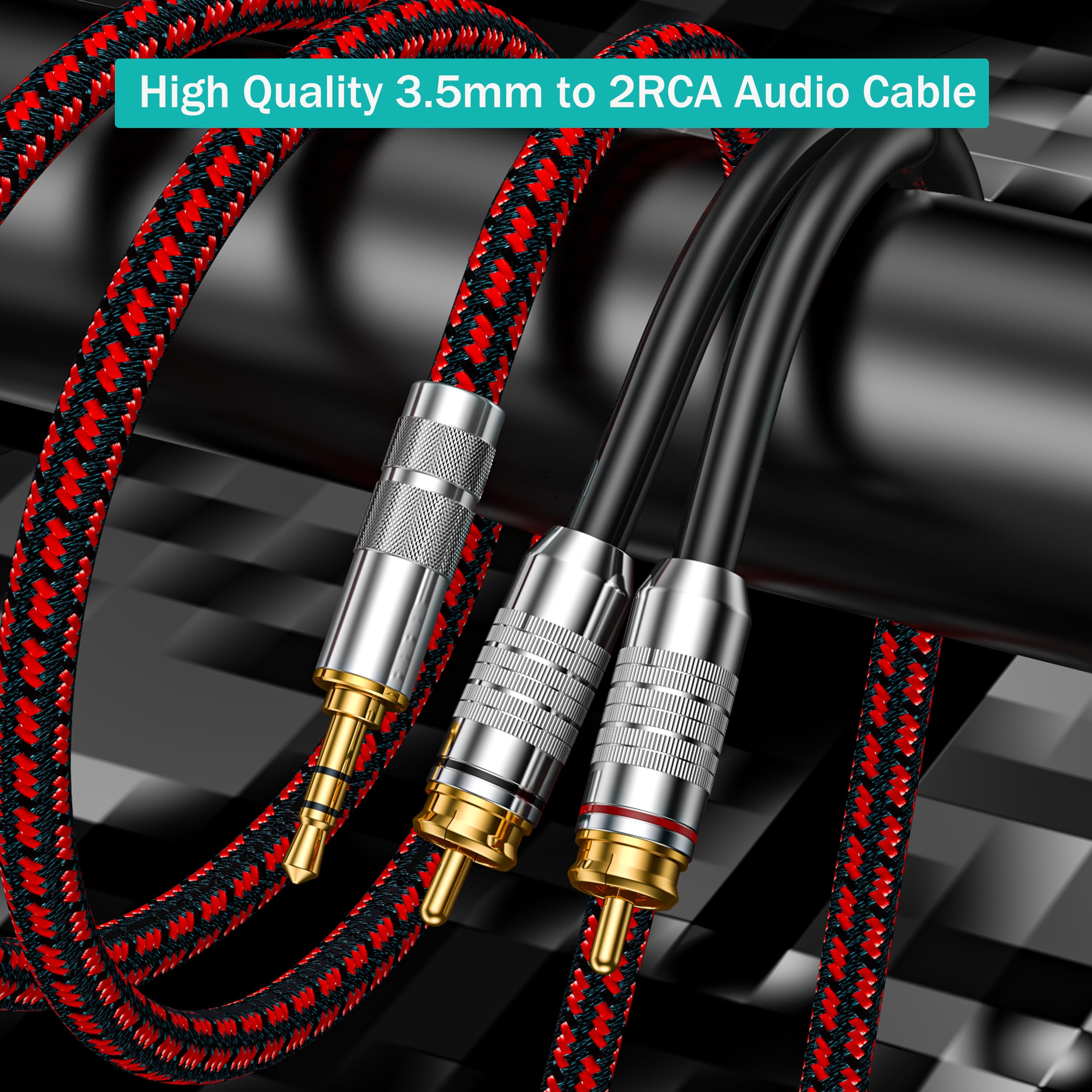 Cinch-auf-3,5-mm-Kabel, Aux-auf-Cinch-Kopfhörer-Stecker auf Stecker, Audiophil, geflochten, 1/8 auf RCA-Audio, Y-Kabel für Smartphones, Tablets, Lautsprecher, MP3, HDTV (gerade 3,5 mm auf 2