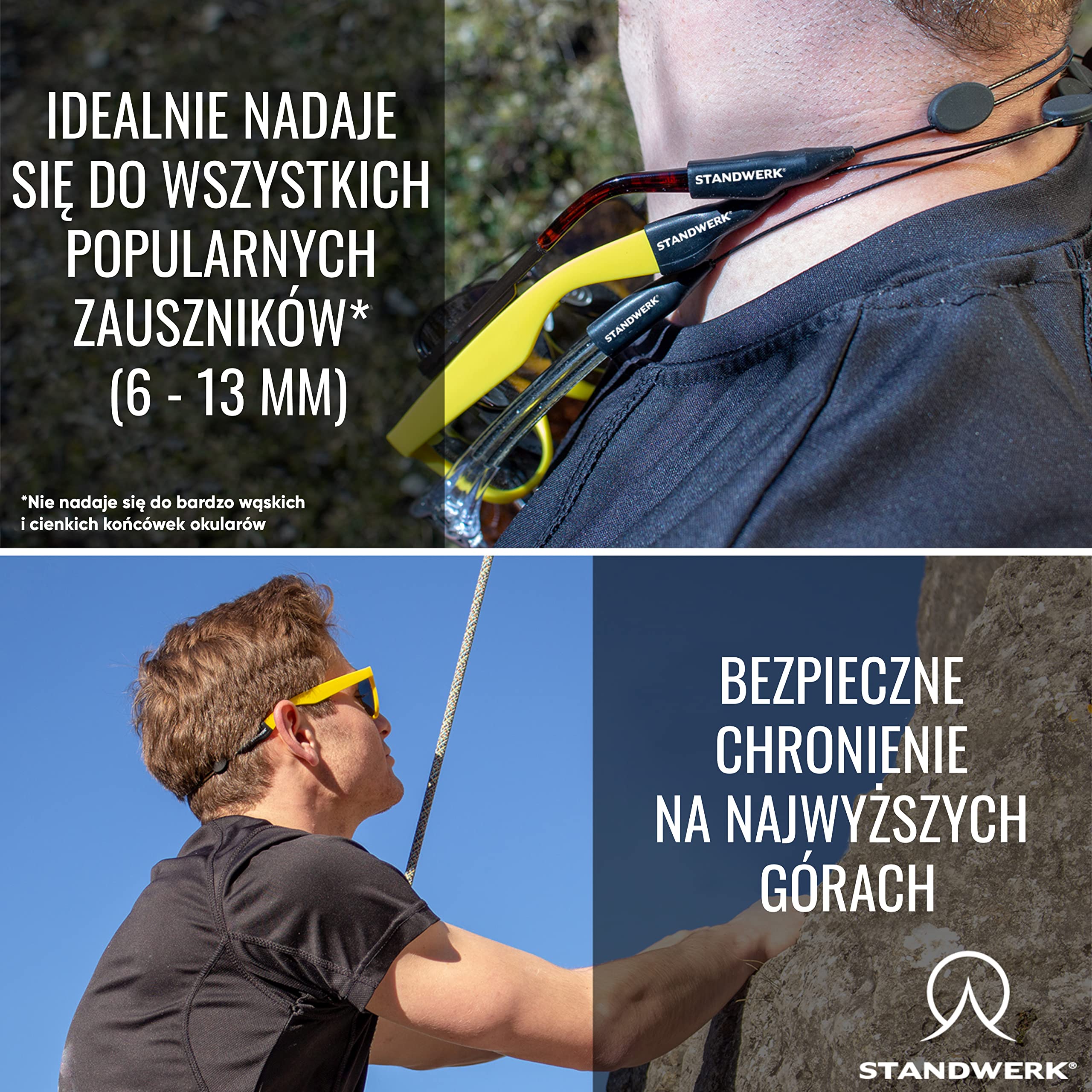 STANDWERK® Paski do okularów – wyjątkowo niezawodny pasek do okularów sportowych dla kobiet, dzieci, mężczyzn – uchwyt na okulary do uprawiania sportu i rekreacji – wodoodporny, elastyczny