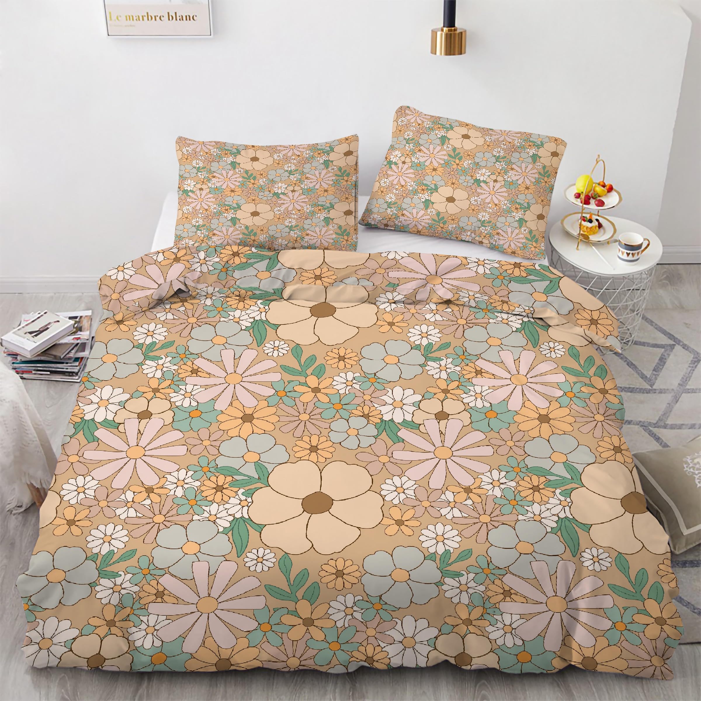 Housse de couette 90x190 avec fermeture éclair pour lit floral