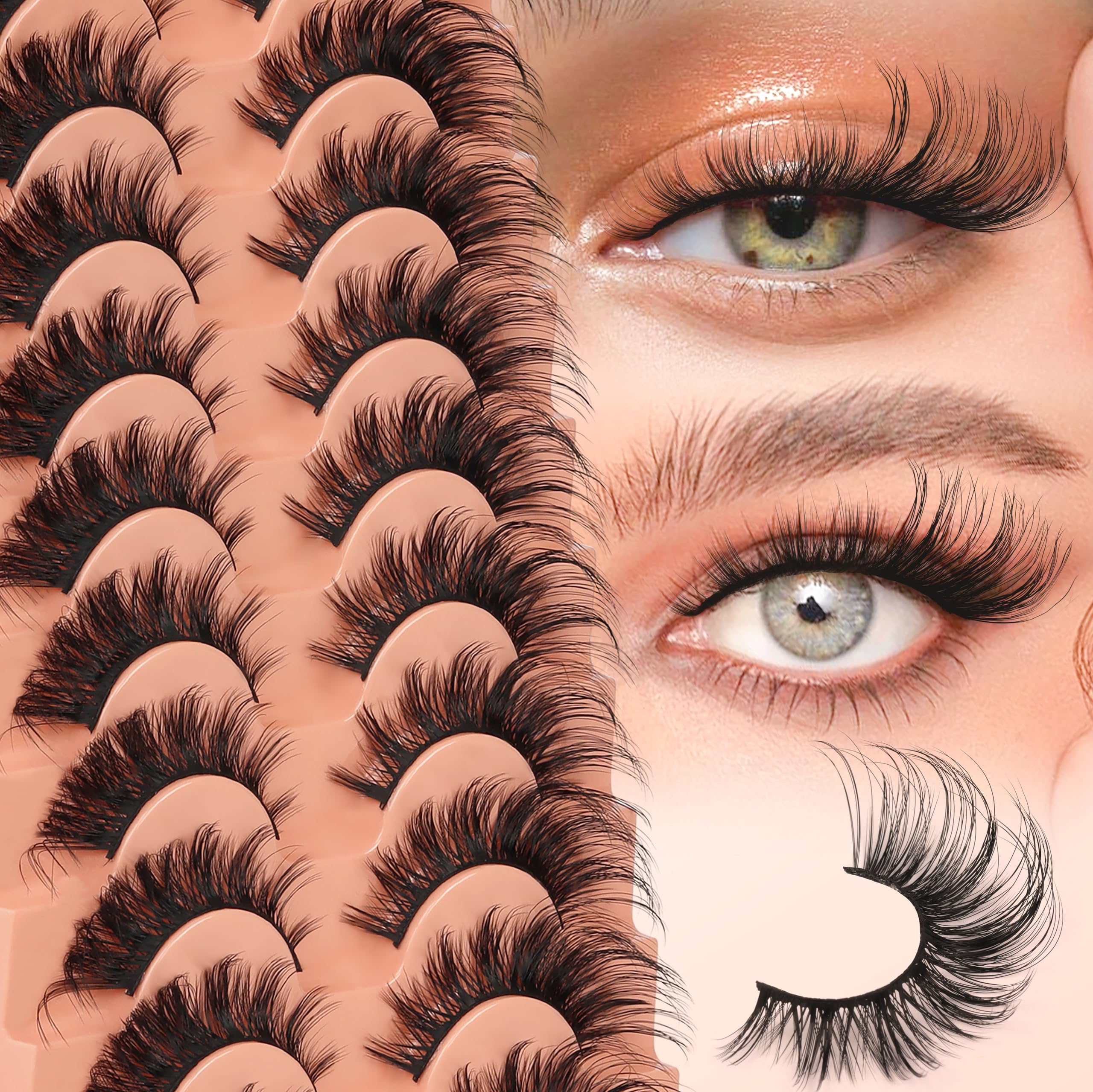 Veleasha Cat Eye Lashes Fluffy Crisscross Doll Eyelashes Wispy False Eyelashes Black Cotton Band 3D Effect Lashes 8-22MM