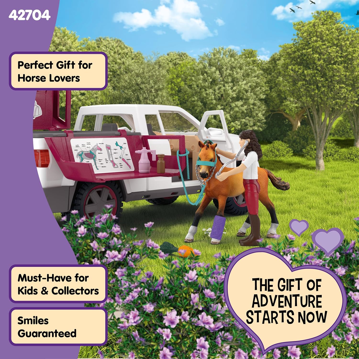 Schleich Horse Club - 90 PC Mobile Vet with Trailer Playset - Includes Toy Horse Figurine, Poseable Veterinarian Figure, Moveable Truck and Accessories - Interactive Play Toys for Kids Ages 5+| 42704
