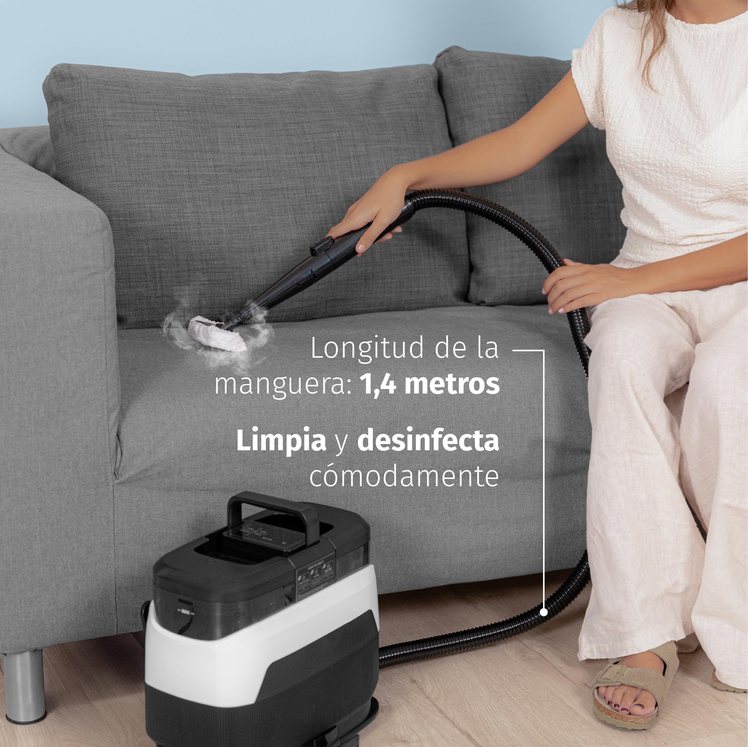 Di4 Aspiroclean Vapore 1650 Limpiador a Vapor, Potencia 1650W, Función Agua Caliente y Vapor, Doble Depósito, Limpiador Vapor Sofá, Alfombras, Tapicerías y Coche, Accesorios Incluidos, Limpiacristales