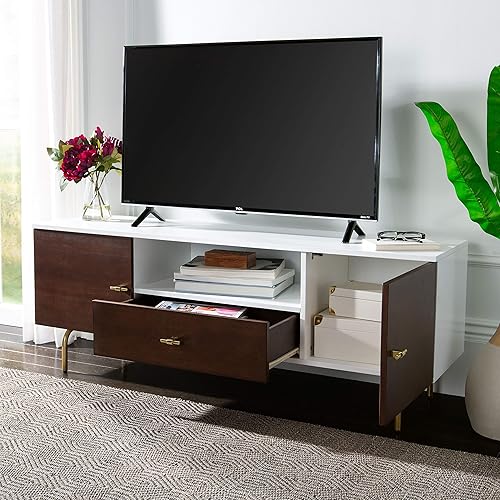 Miniatura 48 de SAFAVIEH Genevieve - Soporte de TV para pantalla plana de hasta 65 pulgadas, acabado lavado en blanco y negro, gabinete de almacenamiento moderno de