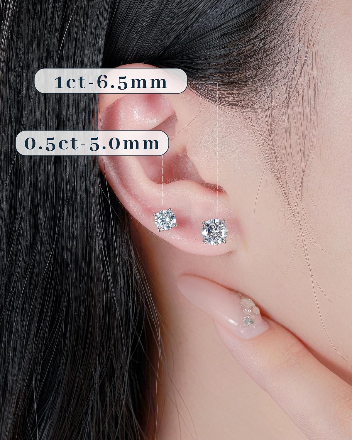 Moissanite Stud Earrings for Women 1/2CT Hypoallergenic 18K White Gold Plated Solid 925 Sterling Silver Flat Back Earring for Women Men, 1 Pair D Color VVS1 Clarity Round Lab-Created with Box
