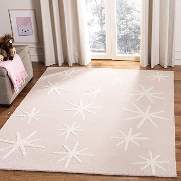 SAFAVIEH Kids Collection Area Rug - 5' Square, Pink & Ivory, Handmade Starbursts Wool, Ideal for High Traffic Areas in Living Room, Bedroom (SFK908P)