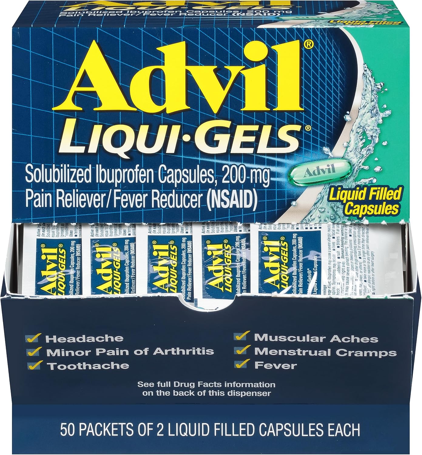 Advil Liqui-Gels Pain Reliever and Fever Reducer, Pain Medicine for Adults with Ibuprofen 200mg for Headache, Backache, Menstrual Pain and Joint Pain