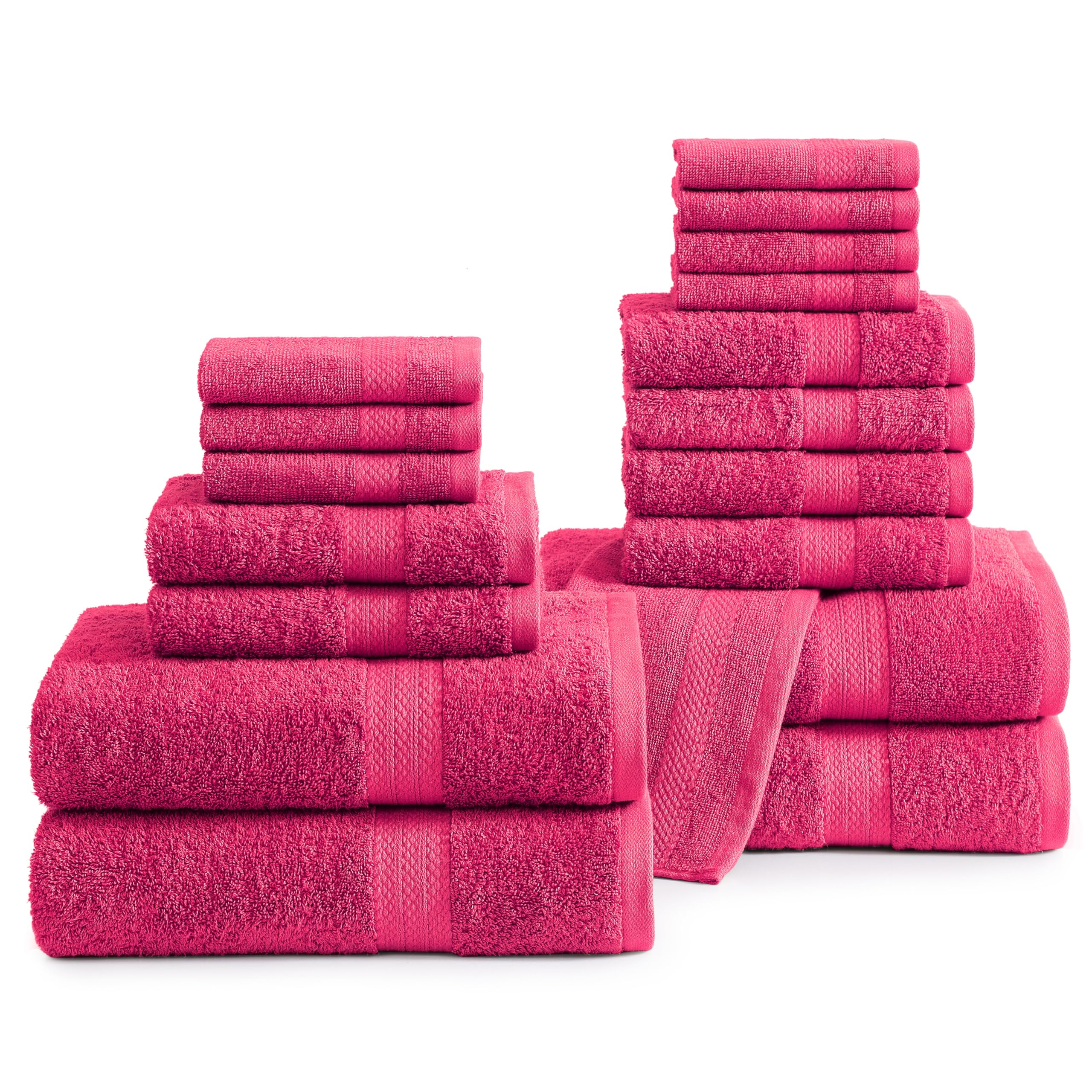 LANE LINEN Cotton Bath Towels for Bathroom Set - 18 PC Bathroom Towels Set- 4 Bathroom Towel Set, 6 Bathroom Hand Towels, 8 Washcloths, Soft Turkish Towel Sets for Bathroom, Quick Dry Towel - Fuchsia