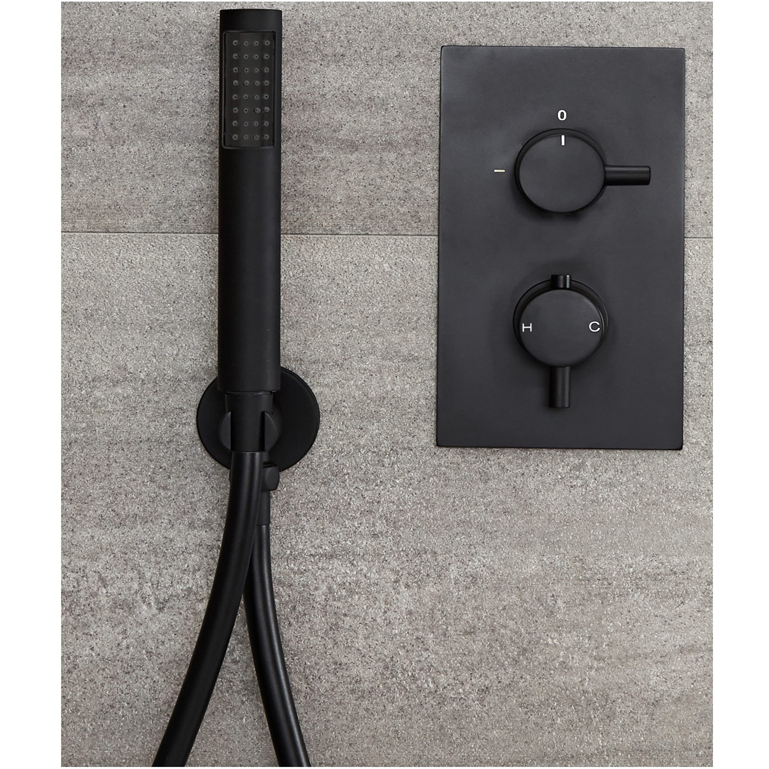 Milano Black Nero Thermostatic Mixer Valve Pencil Hand Shower Hose Outlet Elbow Bracket