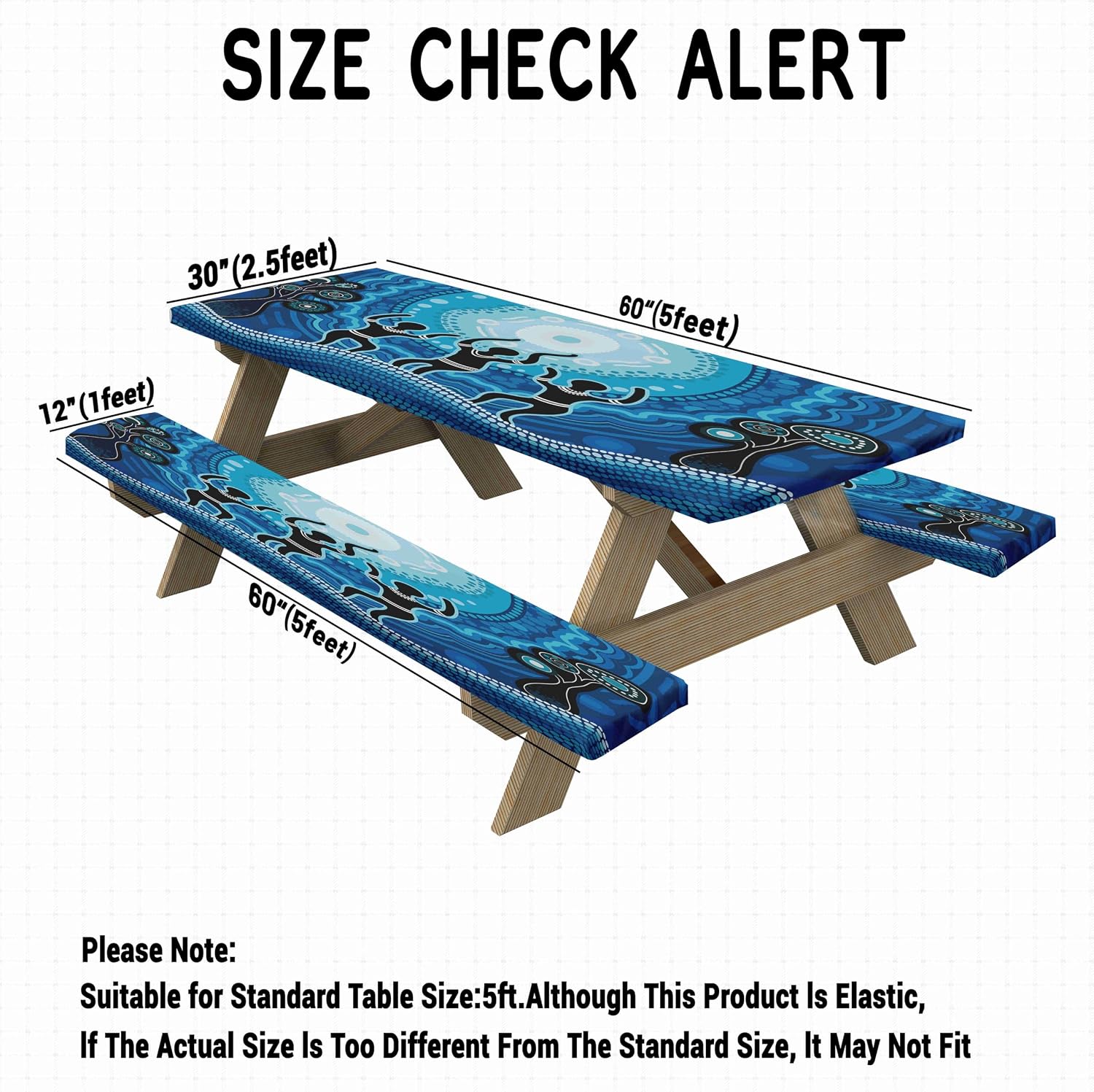 Aboriginal Dot Picnic Table Cover with Bench Covers Vintage Abstract Nation Table Cover Outdoor Patio Camping Essentials 60 inch 3PCS Camping Fitted Tablecloth with Drawstring Bag