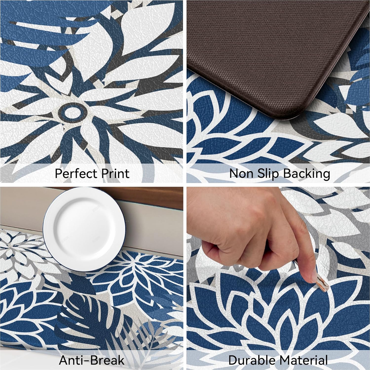 Kitchen Mats for Floor 2PCS Cushioned Anti Fatigue Kitchen Mats Waterproof Non Slip Kitchen Mat Rug Set Comfort Foam Standing Mat for Sink, Laundry, Office, Blue Gray