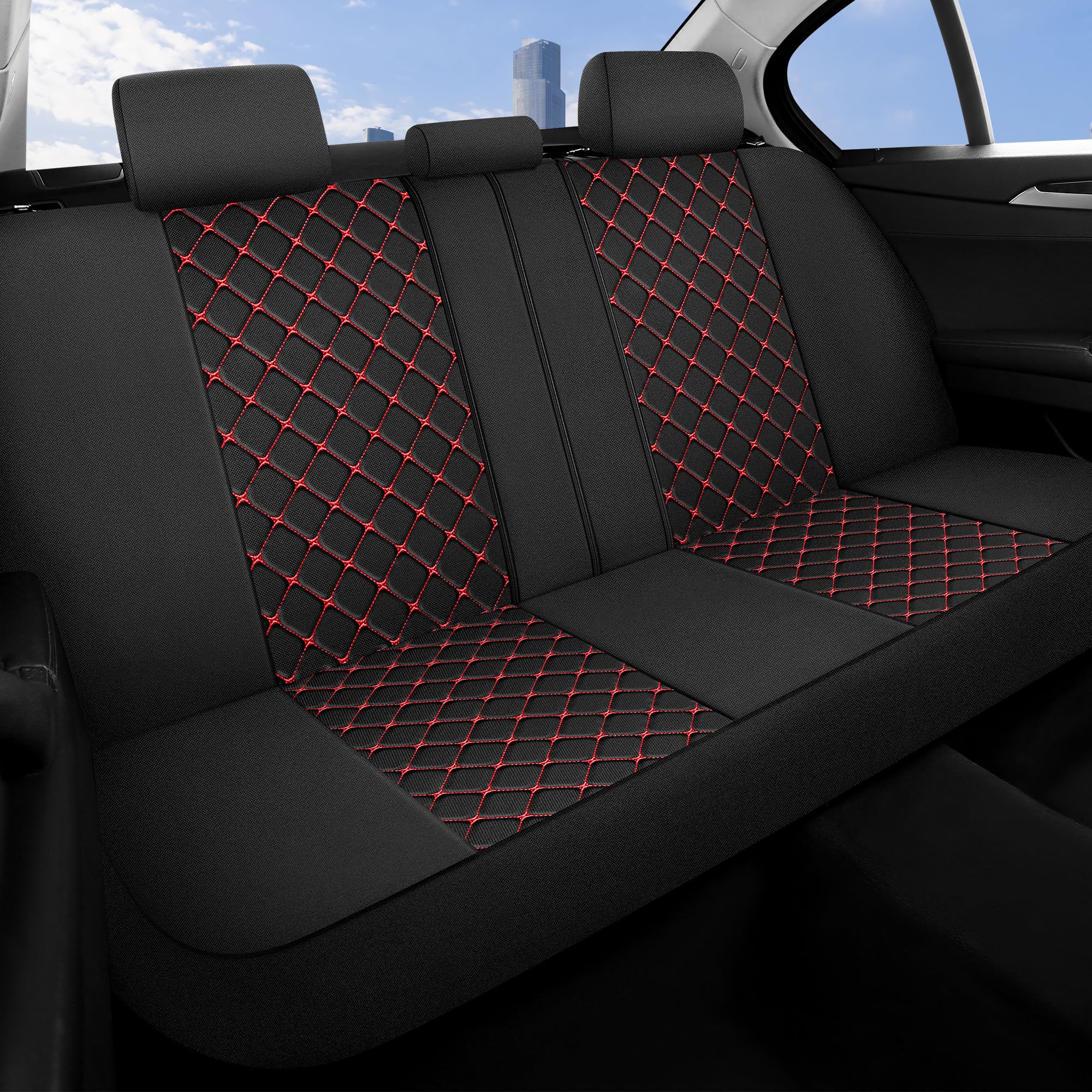 YGL Atmungsaktive Autositzbezüge, komplettes Set, waschbare Sitzbezüge für Autos, Premium-Tuch, Autositzschoner, Innenbezüge für Autos, Limousine, Van, LKW, SUV (Schwarz/Rot)