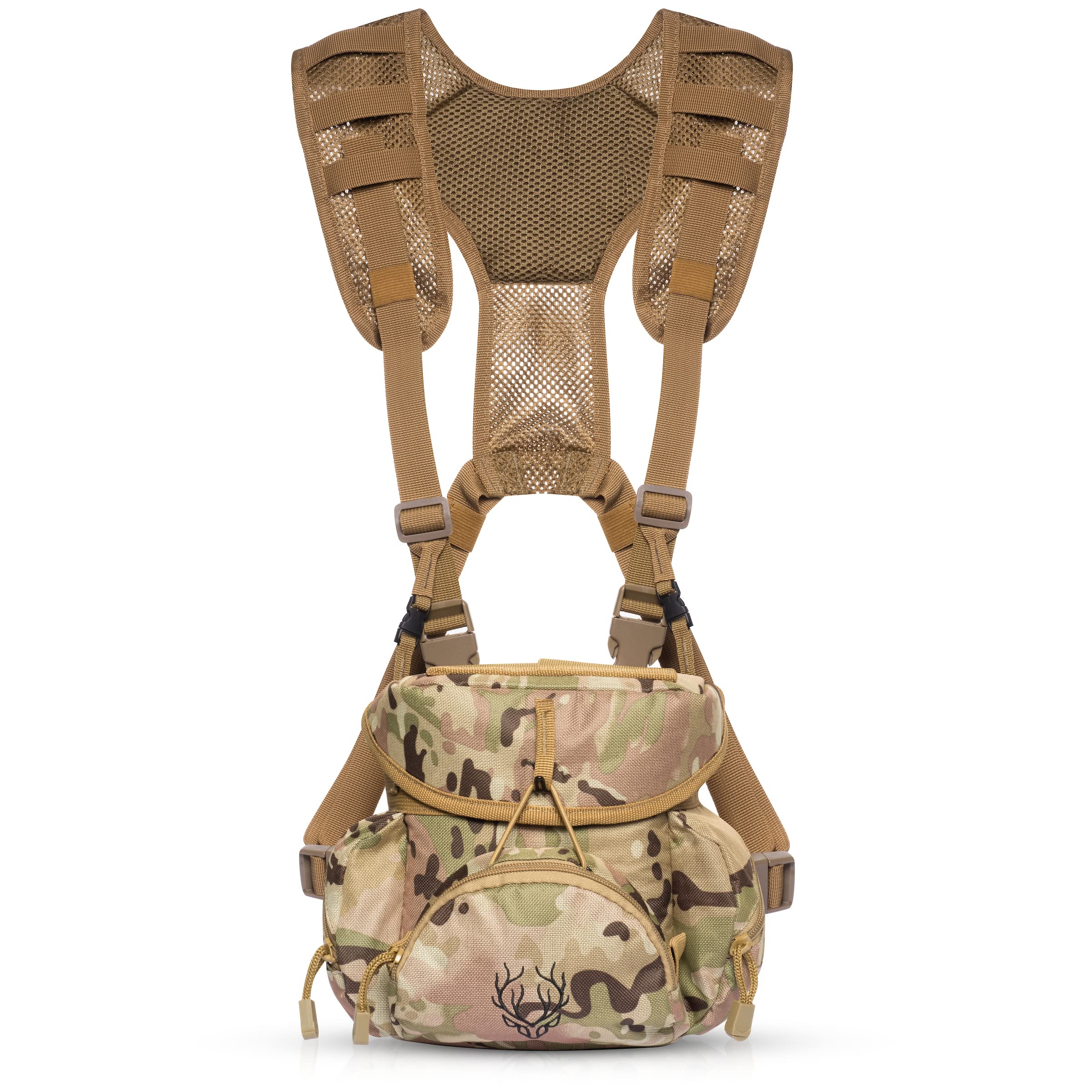 Boundless Performance Binocular Harness Chest Pack - Our Bino Harness case is Great for Hunting, Hiking, and Shooting - Bino Straps Secure Your Binoculars-Holds rangefinders, Bullets, Gear - Multicam