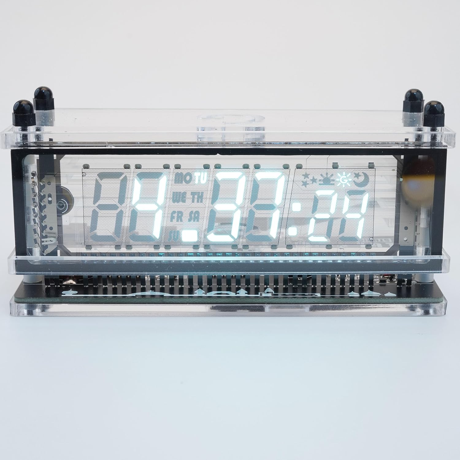 Nixie Tube Clock VFD Display Desk Clock Vacuum Fluorescent Display 12/24 Hour Format VCK-0658-A White Base Version