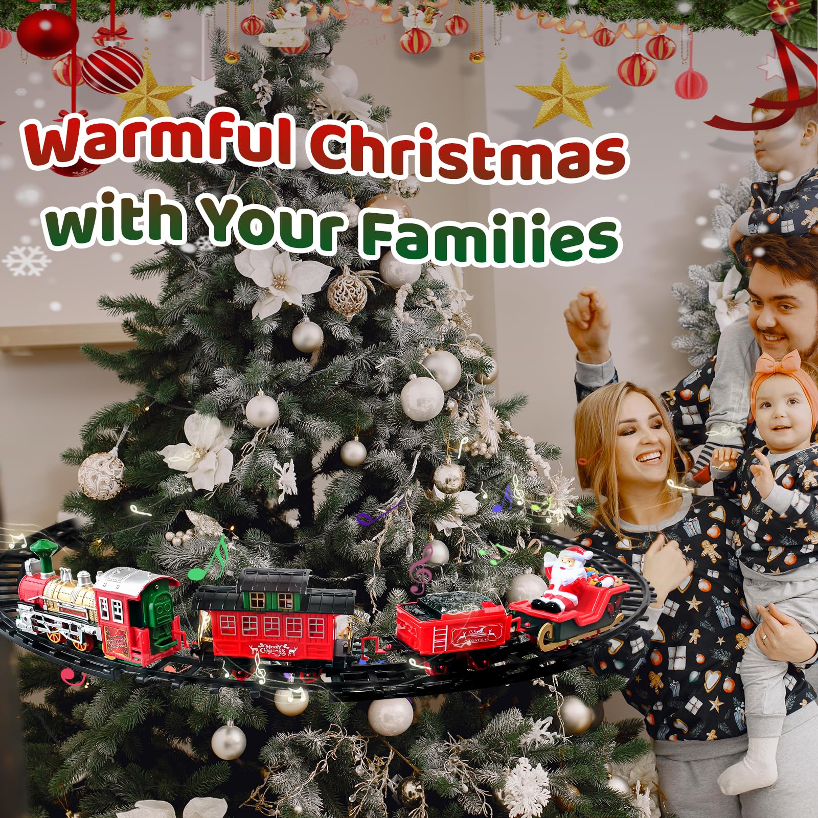 Tren Navideño Eléctrico Con Luces Y Sonido | Juguete Para Poner Alrededor Del árbol De Navidad | Con Música Y Movimiento Para Niños Y Familias