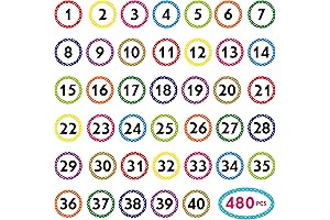 Pack of 480 Polka Dot 1-40 Number Stickers
