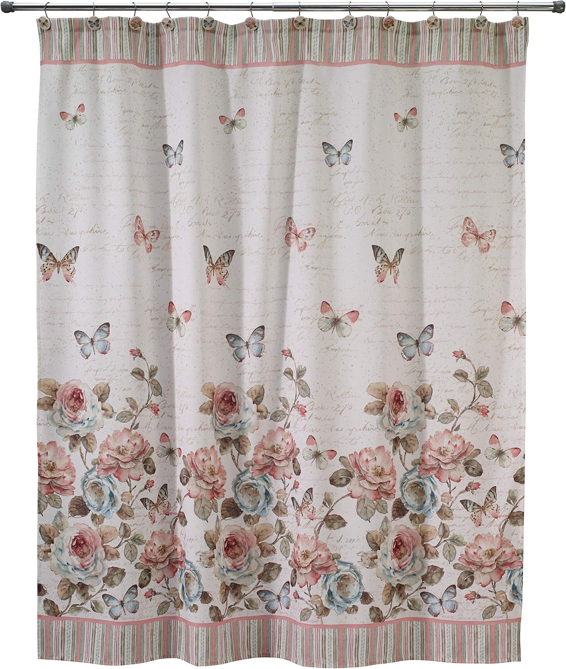 Fabric Shower Curtain, Butterfly Inspired Bathroom Decor (Butterfly Garden Collection)