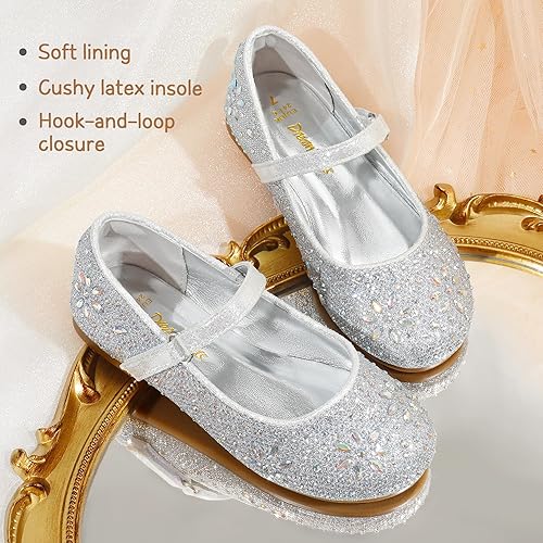Miniatura 4 de DREAM PAIRS Zapatos de vestir tipo bailarina Mary Jane con estrás para niña para fiesta, cumpleaños, actuación, boda